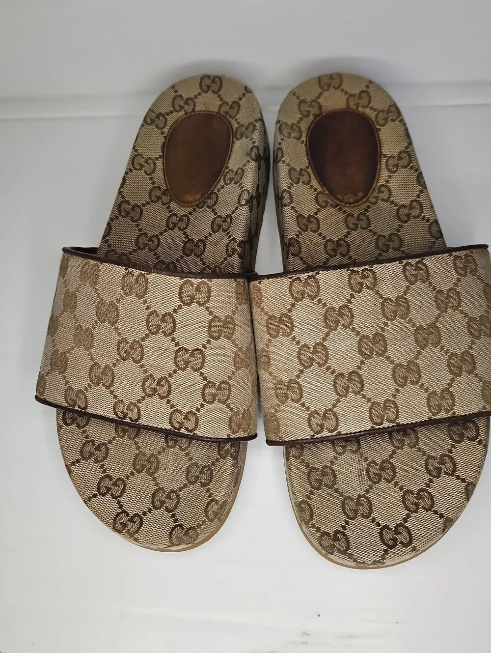Authentic Gucci GG Supreme Canvas Slides Sandals Men's Size 9 Brown Monogram Log